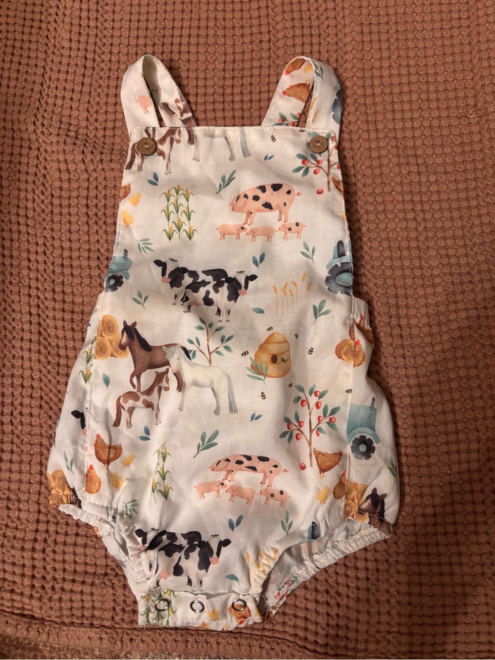 Farm Animal Print Baby Romper in Cream and Pastels